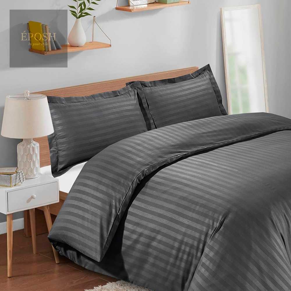 Luxury Satin Stripe Duvet Set - Charcoal Grey