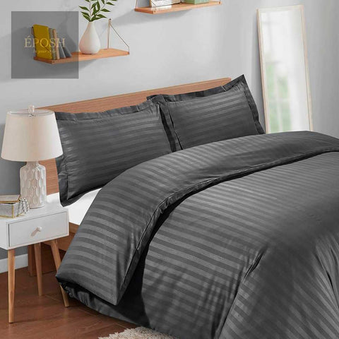 Luxury Satin Stripe Duvet Set - Charcoal Grey
