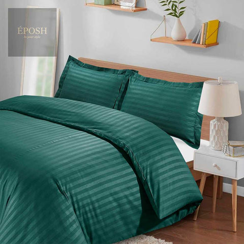 Luxury Satin Stripe Duvet Set - Teal