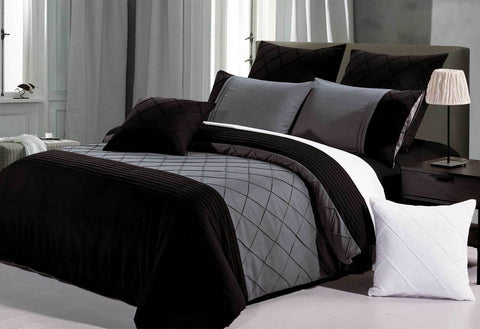 Luxury Stunning Pleated Duvet set - Grey and Black