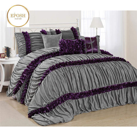 Grey/Purple Elegant Bridal Quilt Set - 12 Pieces with Free Quilt Filling
