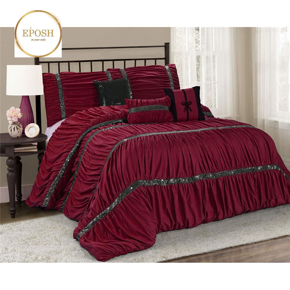 Maroon Elegant Bridal Quilt Set - 12 Pieces with Free Quilt Filling