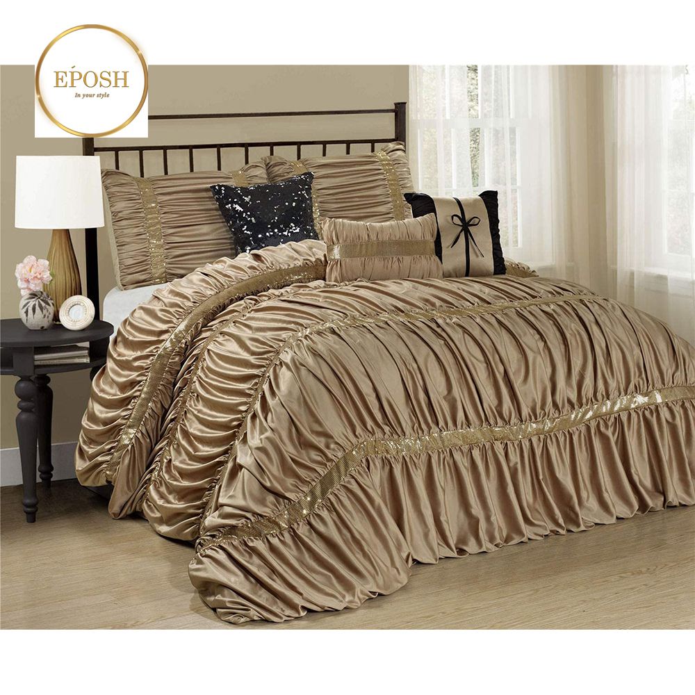Golden Elegant Bridal Quilt Set - 12 Pieces with Free Quilt Filling