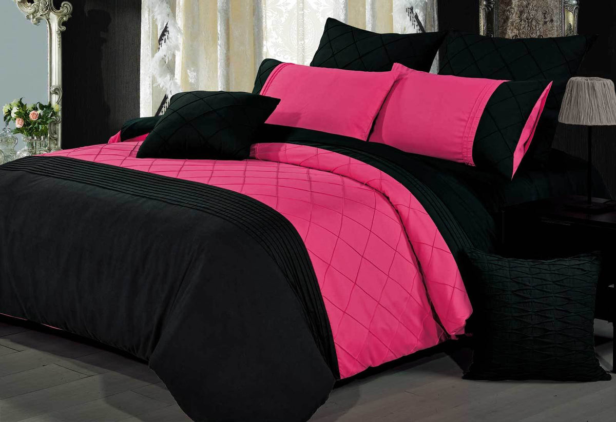 Luxury Stunning Pleated Duvet set - Pink and Black