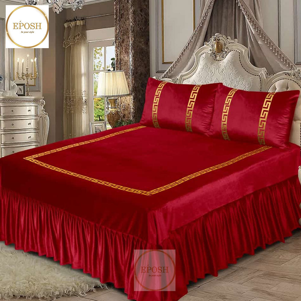 Emboss Velvet Bedsheet Set -  Red
