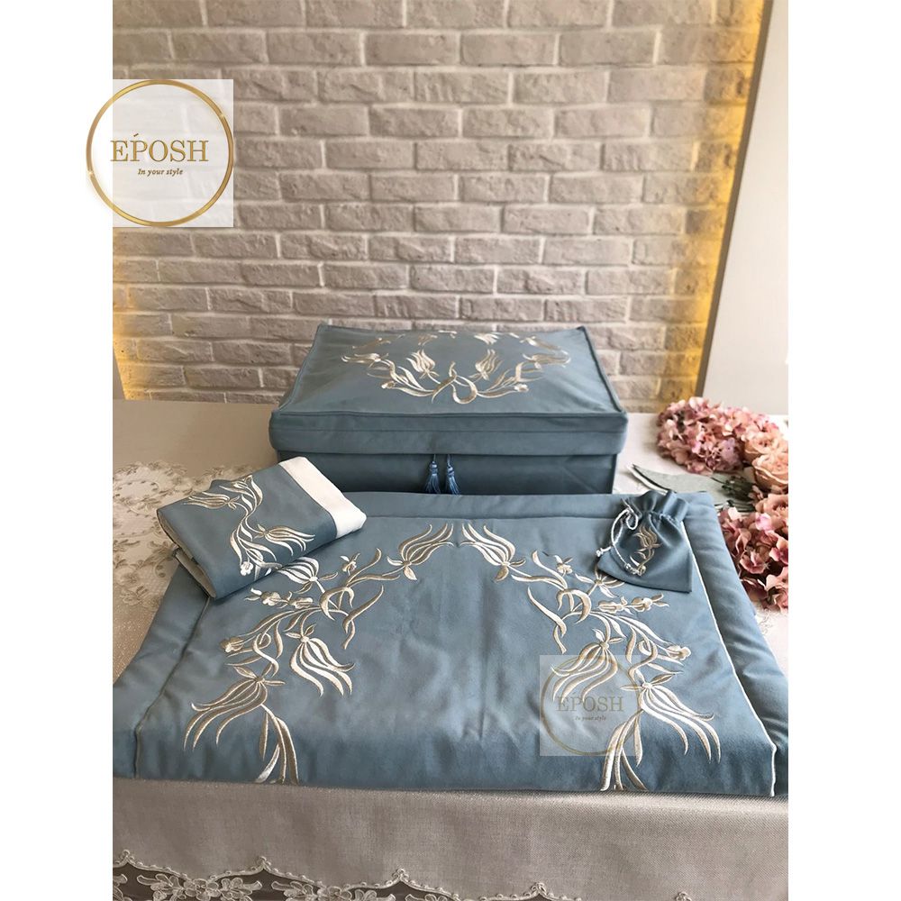 Islamic Prayer Mat set - Slate Blue