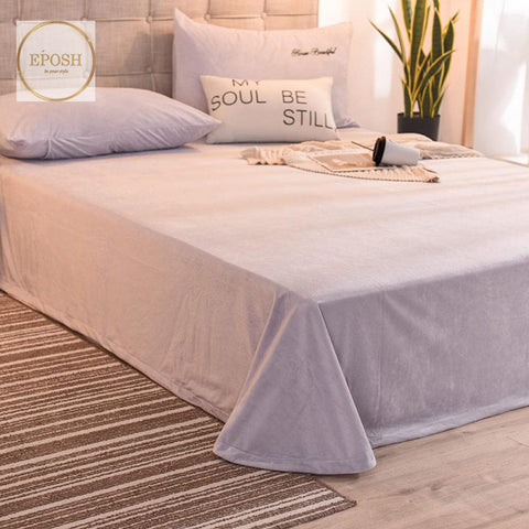 Velvet Bedsheet with 2  pillow covers - Beige