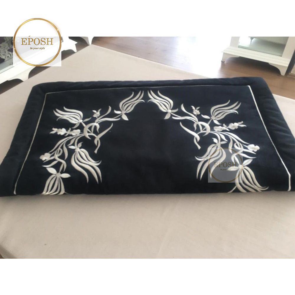 Embroidered Velvet Prayer Mat - Black