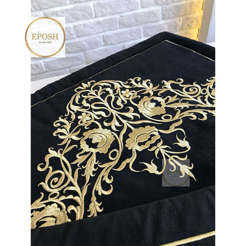Embroidered Velvet Prayer Mat - Black 03