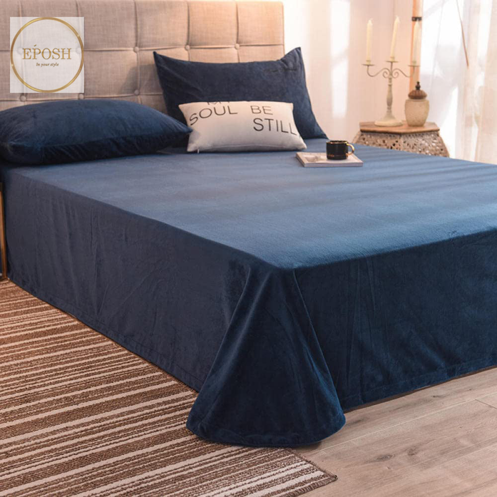 Velvet Bedsheet with 2  pillow covers - Blue