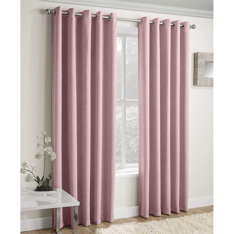 2 Pieces Plain Dyed Back Lining Eyelet Curtains - Pastel Pink