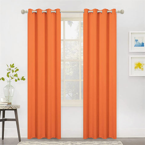 2 Pieces Plain Dyed Back Lining Eyelet Curtains - Bright Orange