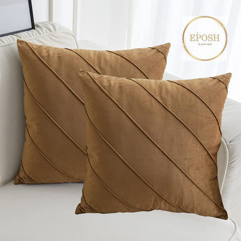 Pack of 2 Velvet Decorative Square Cushion  - Peanut Brown