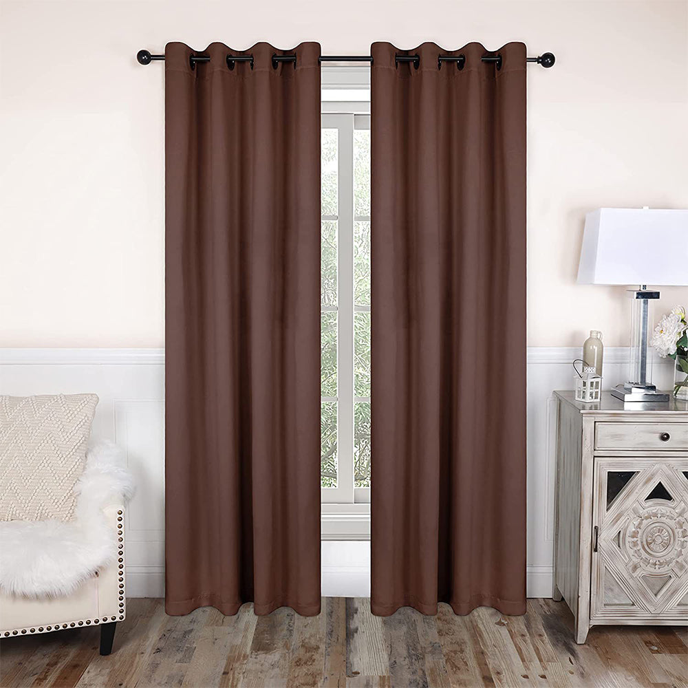 2 Pieces Plain Dyed Back Lining Eyelet Curtains - Chocolate Brown