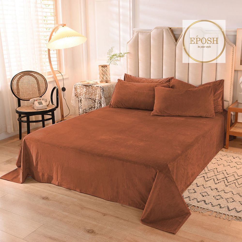 Velvet Bedsheet with 2  pillow covers - Brown