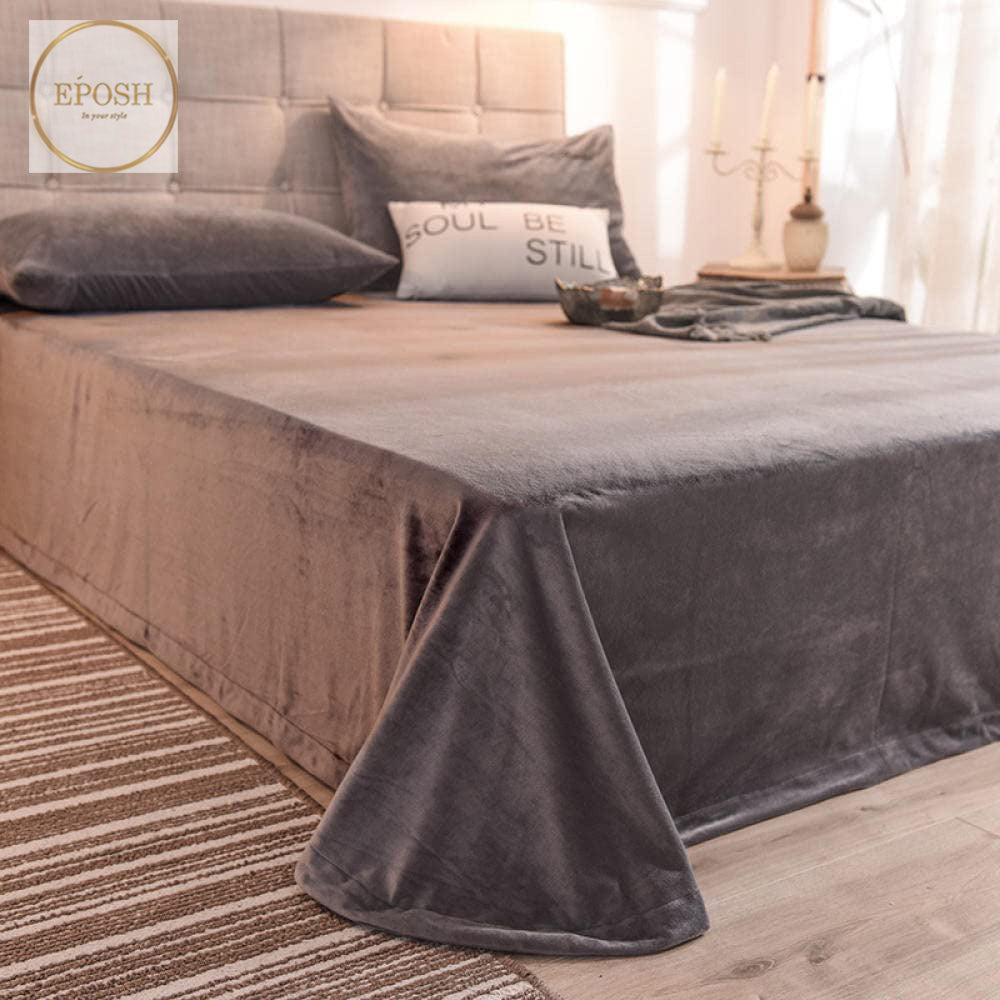 Velvet Bedsheet with 2  pillow covers - Charcoal grey