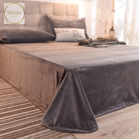 Velvet Bedsheet with 2  pillow covers - Charcoal grey