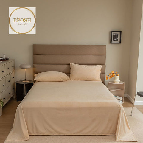 Velvet Bedsheet with 2  pillow covers - Cream