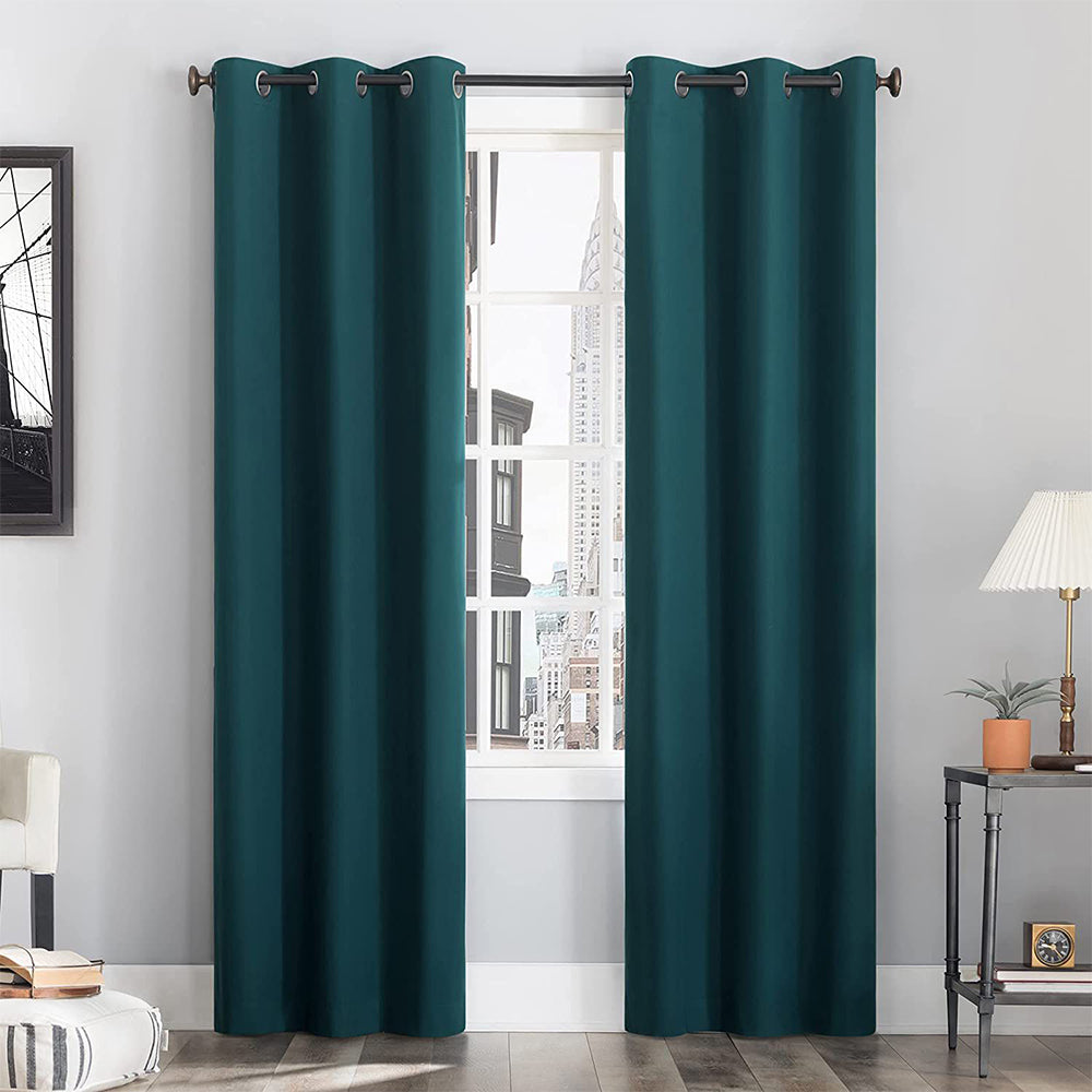 2 Pieces Plain Dyed Back Lining Eyelet Curtains - Dark Teal