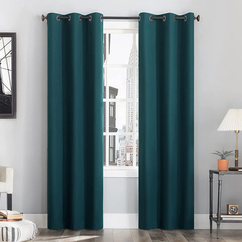 2 Pieces Plain Dyed Back Lining Eyelet Curtains - Dark Teal