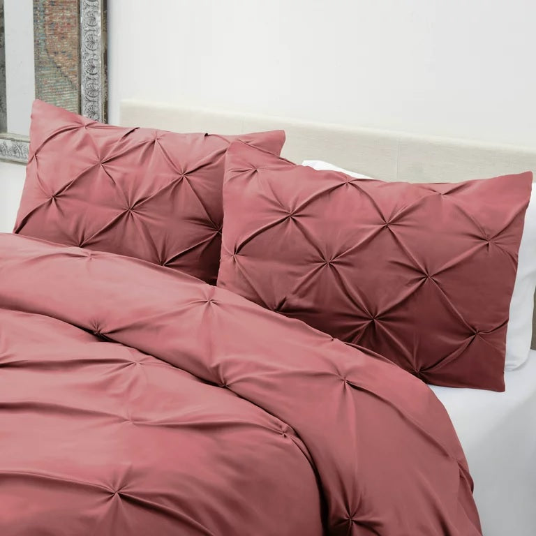 Diamond Pintucks Duvet Set - Tea Pink