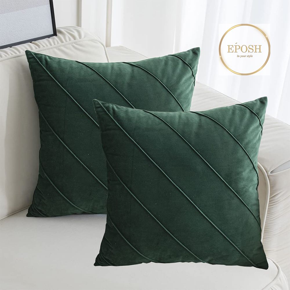 Pack of 2 Velvet Decorative Square Cushion - Emerald Green