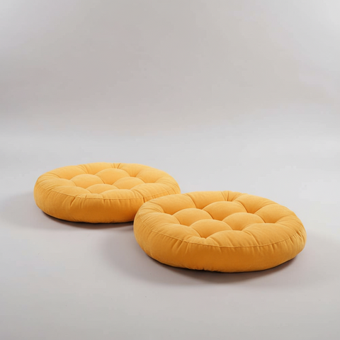 Pack of 2 Round Shape Floor Cushions - Yellow