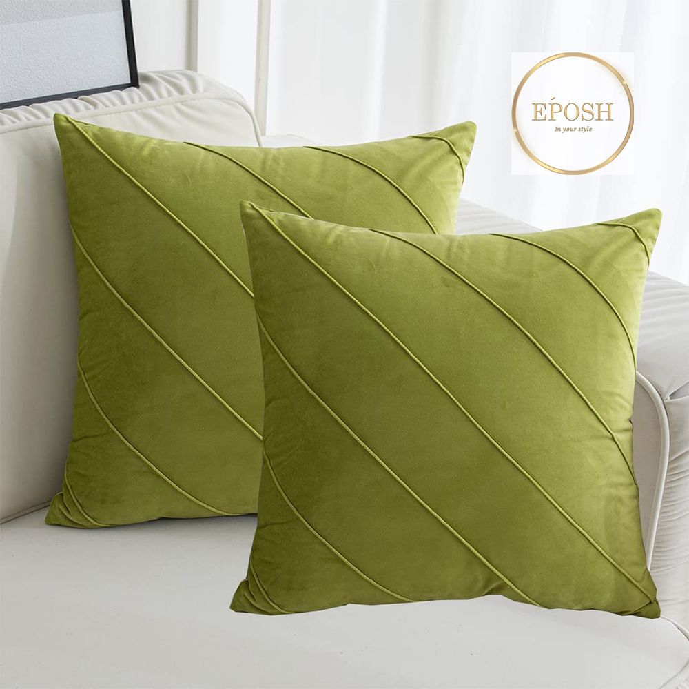 Pack of 2 Velvet Decorative Square Cushion - Olive Green