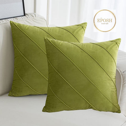 Pack of 2 Velvet Decorative Square Cushion - Olive Green