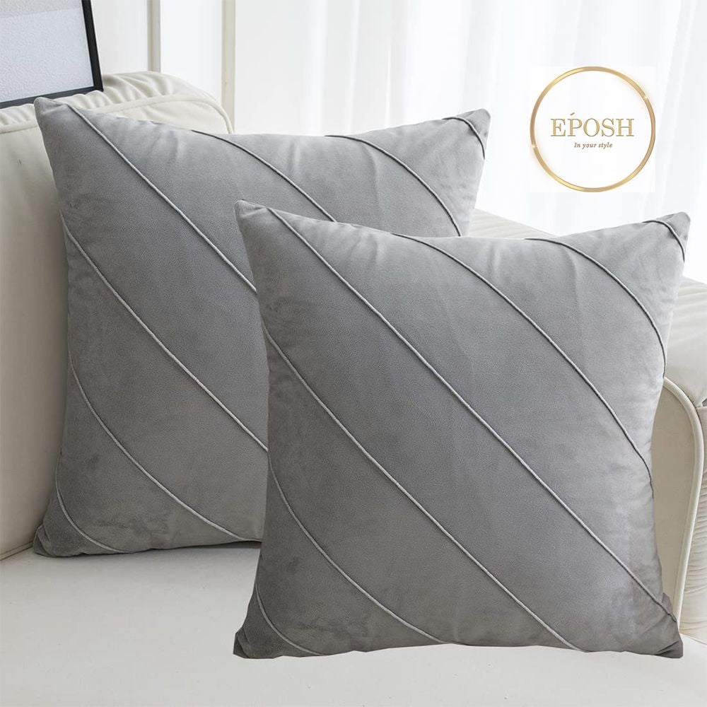 Pack of 2 Velvet Decorative Square Cushion - Grey