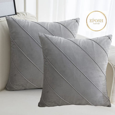 Pack of 2 Velvet Decorative Square Cushion - Grey