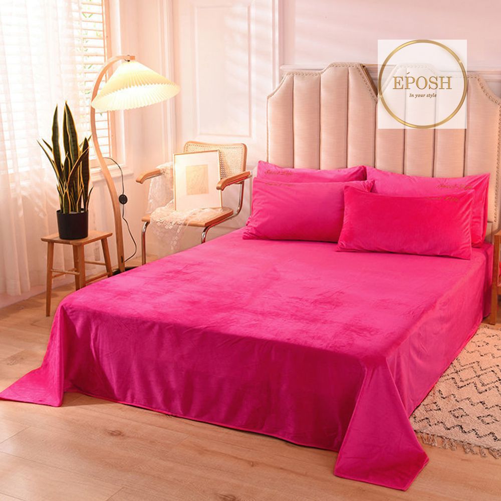 Velvet Bedsheet with 2  pillow covers - Hot Pink