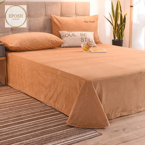 Velvet Bedsheet with 2  pillow covers - Khaki