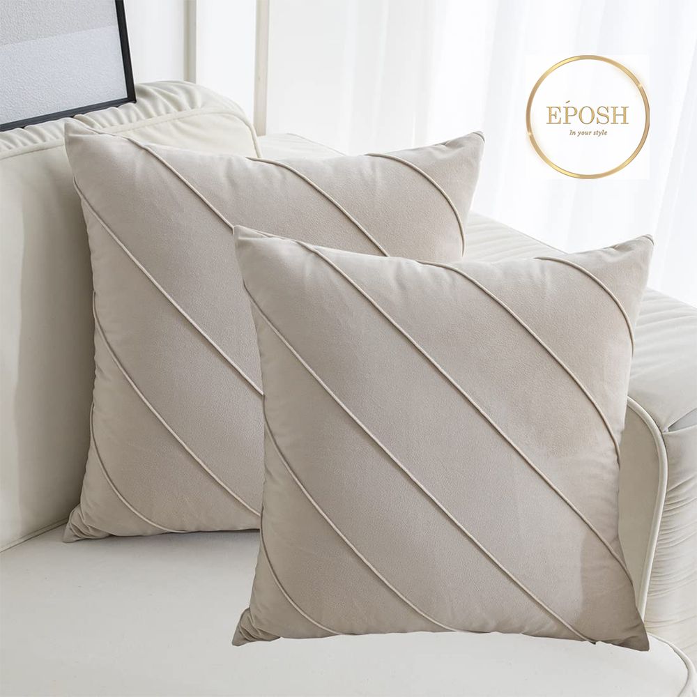 Pack of 2 Velvet Decorative Square Cushion - Beige
