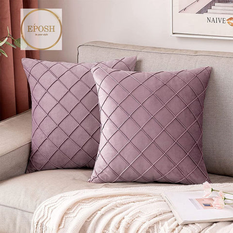 Pack of 2 Velvet Decorative Pleated Square Cushion - Mauve