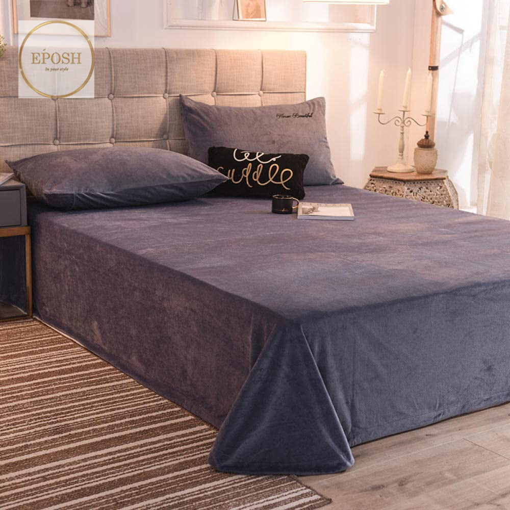 Velvet Bedsheet with 2  pillow covers - Mid Grey
