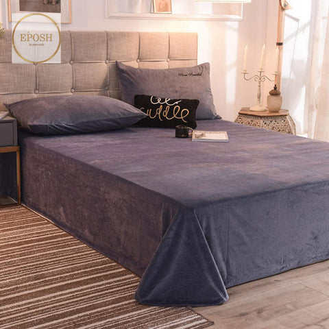 Velvet Bedsheet with 2  pillow covers - Mid Grey