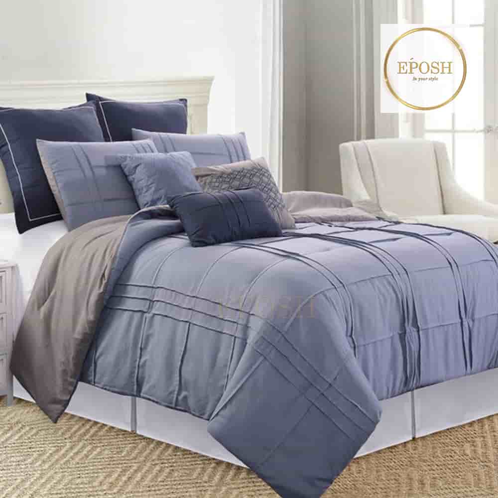 Luxury Box Pleated Duvet Set - Navy and Sky