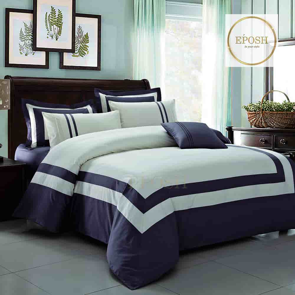 Embellish Patch Pleated Duvet Set - Navy and White