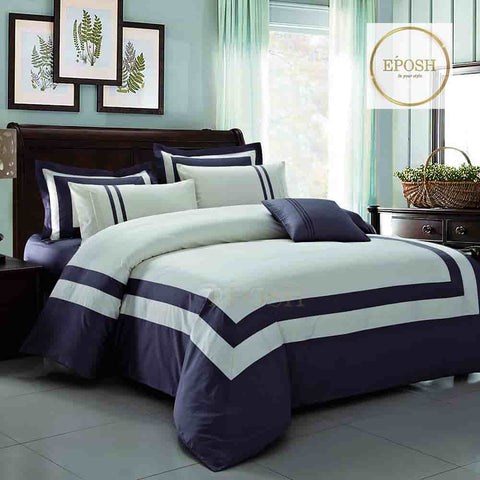 Embellish Patch Pleated Duvet Set - Navy and White