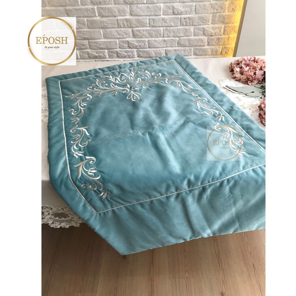 Velvet Embroidered Prayer Mat - Ocean Blue