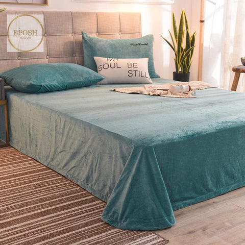 Velvet Bedsheet with 2  pillow covers - Ocean Blue