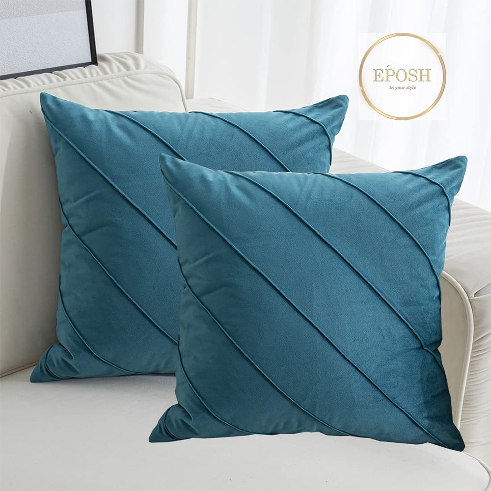 Pack of 2 Velvet Decorative Square Cushion - Denim Blue