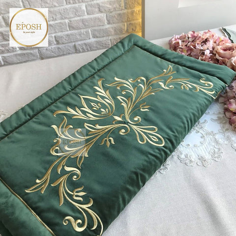 Velvet Embroidered Prayer Mat - Green 02