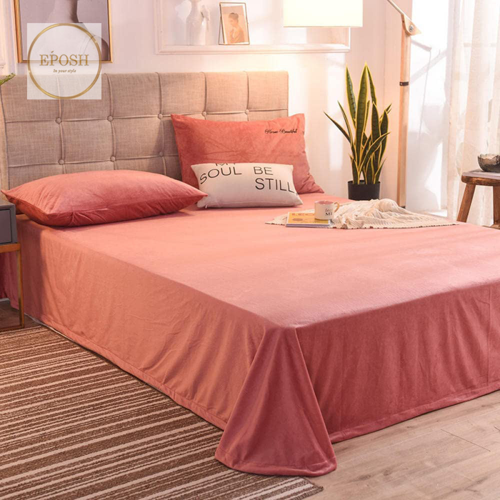 Velvet Bedsheet with 2  pillow covers - Peach