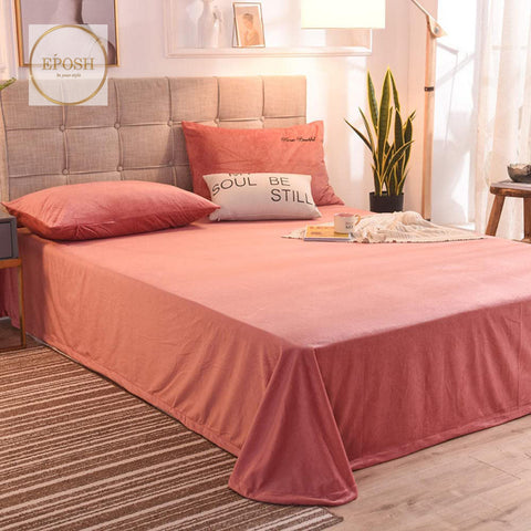 Velvet Bedsheet with 2  pillow covers - Peach