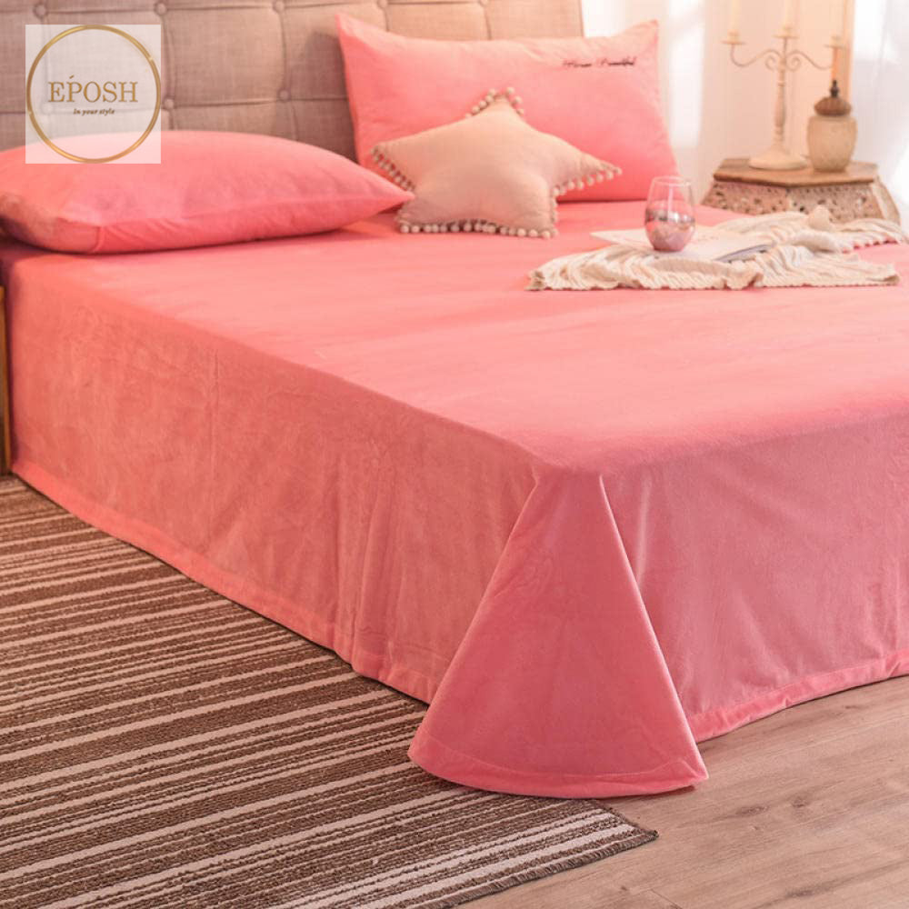 Velvet Bedsheet with 2 pillow covers-Pink