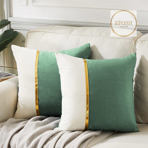 Pack of 2 Velvet Decorative Square Cushion - Pista Green and White