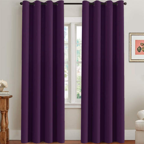 2 Pieces Plain Dyed Back Lining Eyelet Curtains - Dark Purple