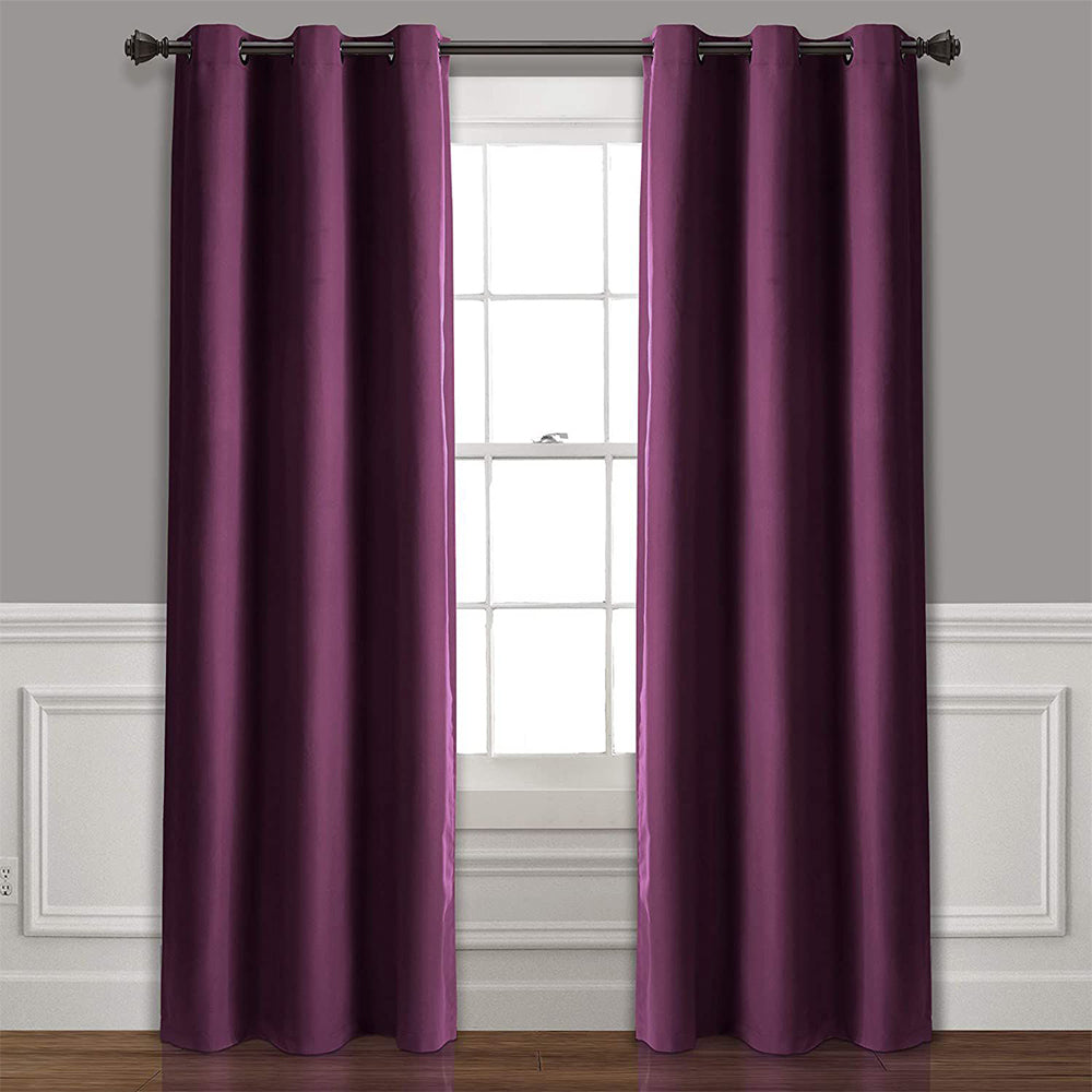 2 Pieces Plain Dyed Back Lining Eyelet Curtains - Plum